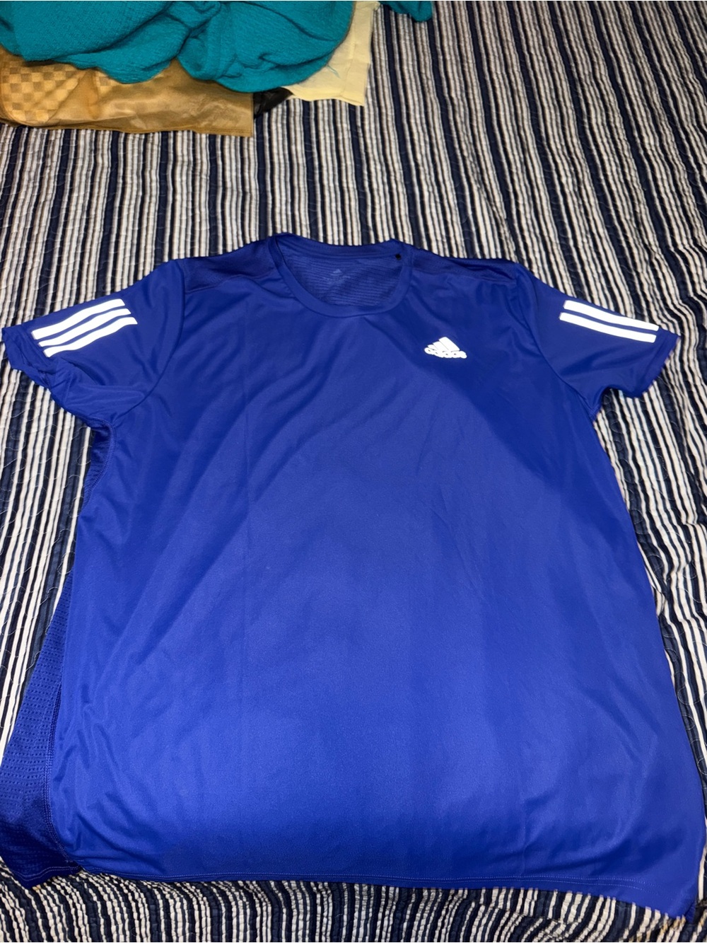 adidas Royal Blue Athletic Tee with White Stripes